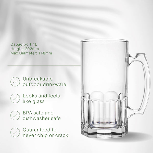 Unbreakable Beer Mug 1.1 Litre Beer Glasses D-STILL Drinkware 