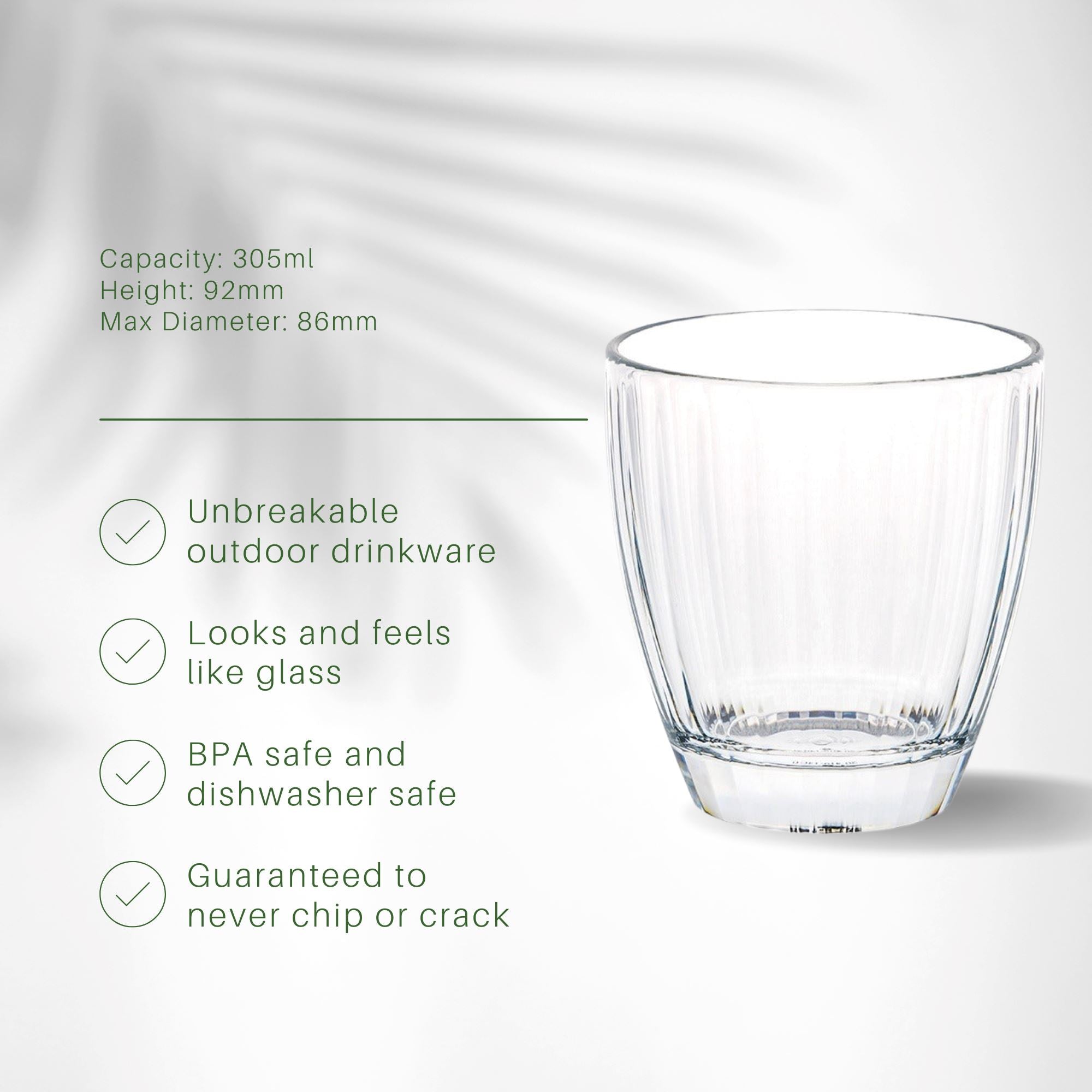Unbreakable Pure Tumbler Glasses 305ml - Set of 4 Tumbler Glass D-STILL Drinkware 