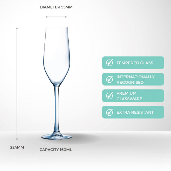 Arcoroc Mineral Champagne Flute Glasses 160ml - Set of 6 Stemware Arcoroc 