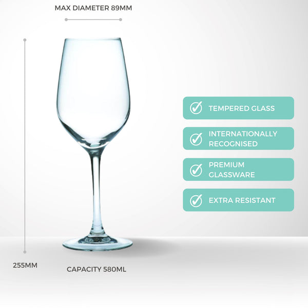 Arcoroc Mineral Wine Glasses 580ml - Set of 6 Stemware Arcoroc 