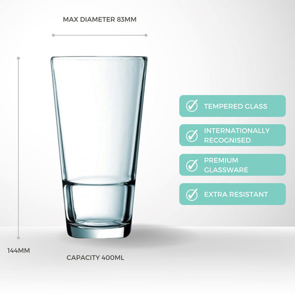 Arcoroc Stackable Tempered Highball Glass 400ml - Set of 6 DSTILL 