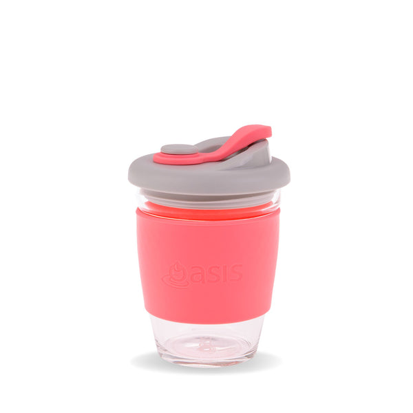 Borosilicate Coral Red Glass Cup 340ml Travel Coffee Cup Oasis 