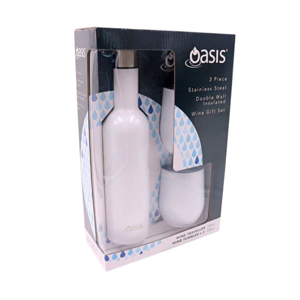 Oasis 3 Piece Insulated Wine Traveller Gift Set - White Insulated Wine Glass Oasis 