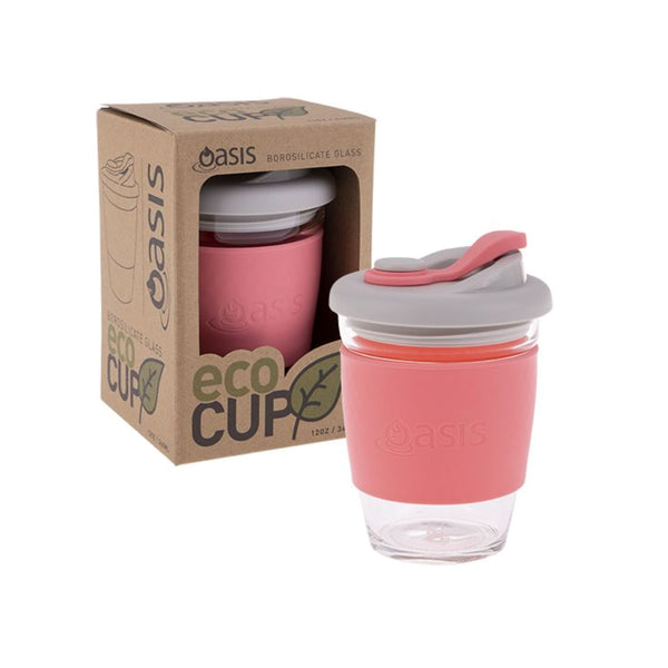 Oasis Borosilicate Coral Red Eco Glass Cup 340ml Travel Coffee Cup Oasis 