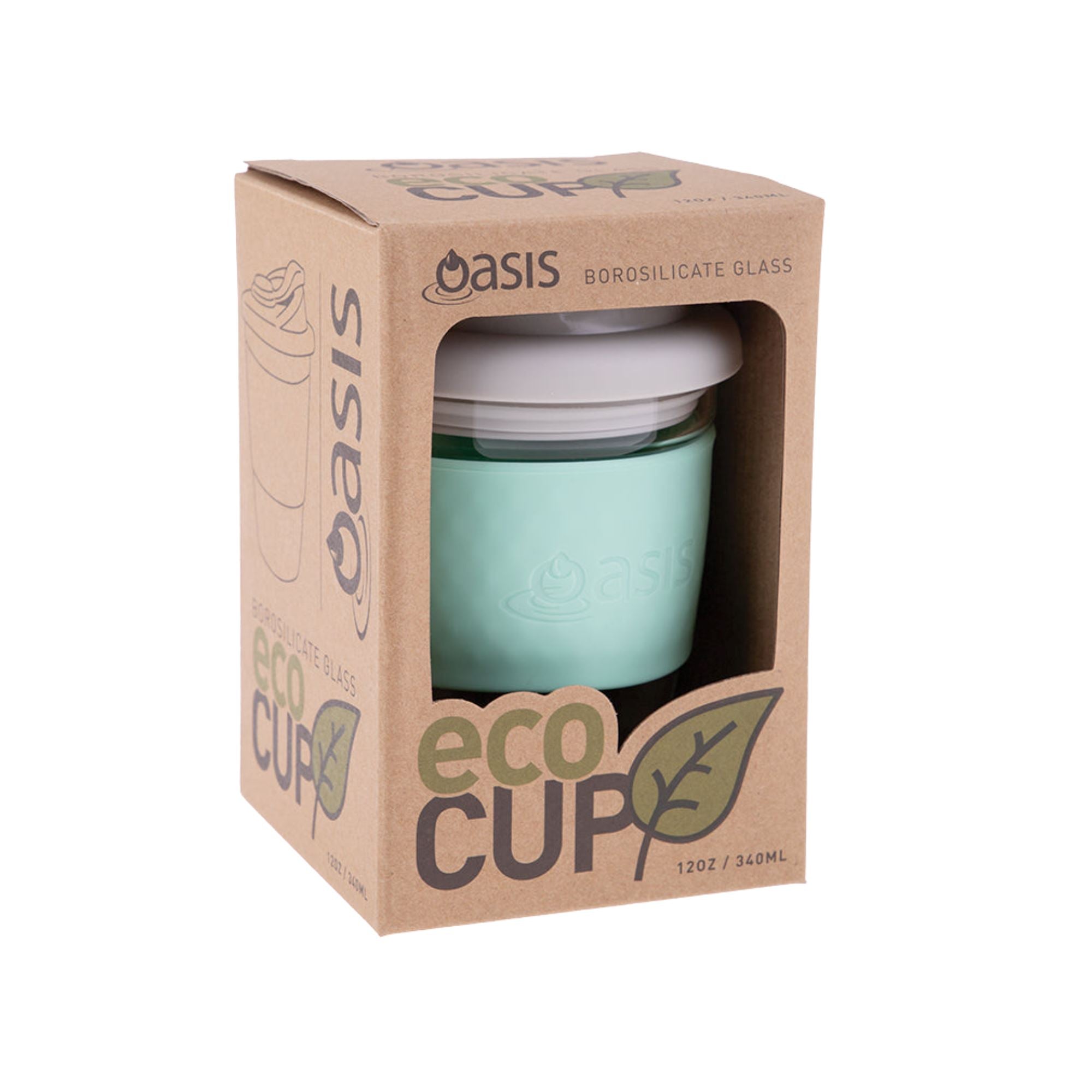 Oasis Borosilicate Spearmint Eco Coffee Glass Cup 340ml Travel Coffee Cup Oasis 