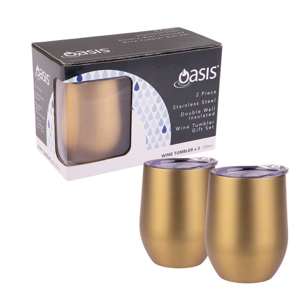 Oasis Insulated Wine Tumbler Gift Set - Gold Insulated Wine Glass Oasis 