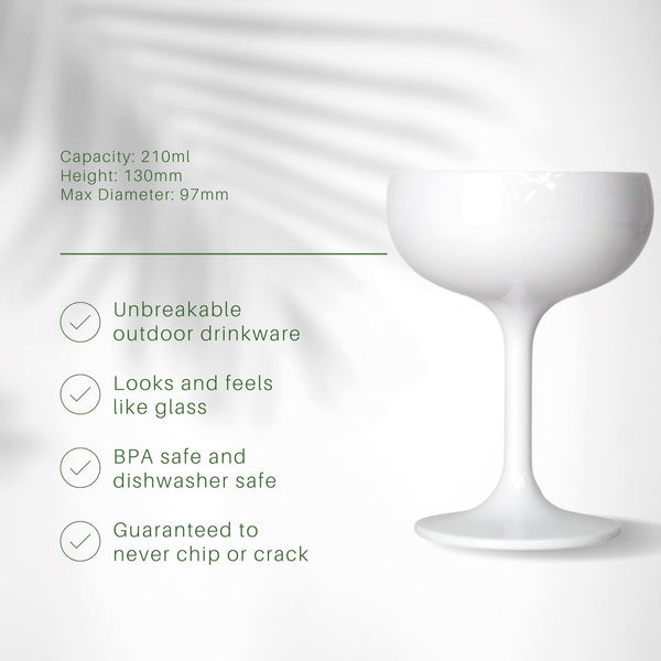 Unbreakable White Hamptons Coupe Glasses 210ml - Set of 4 Champagne Glass D-STILL Drinkware 